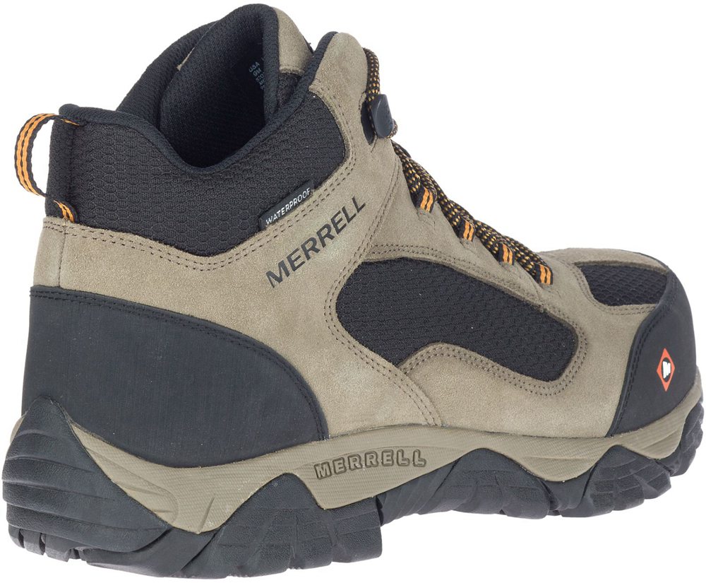 Merrell Work Boots Brown/Black - Moab Onset Mid Waterproof Comp Toe - Mens 89REZDGIP
